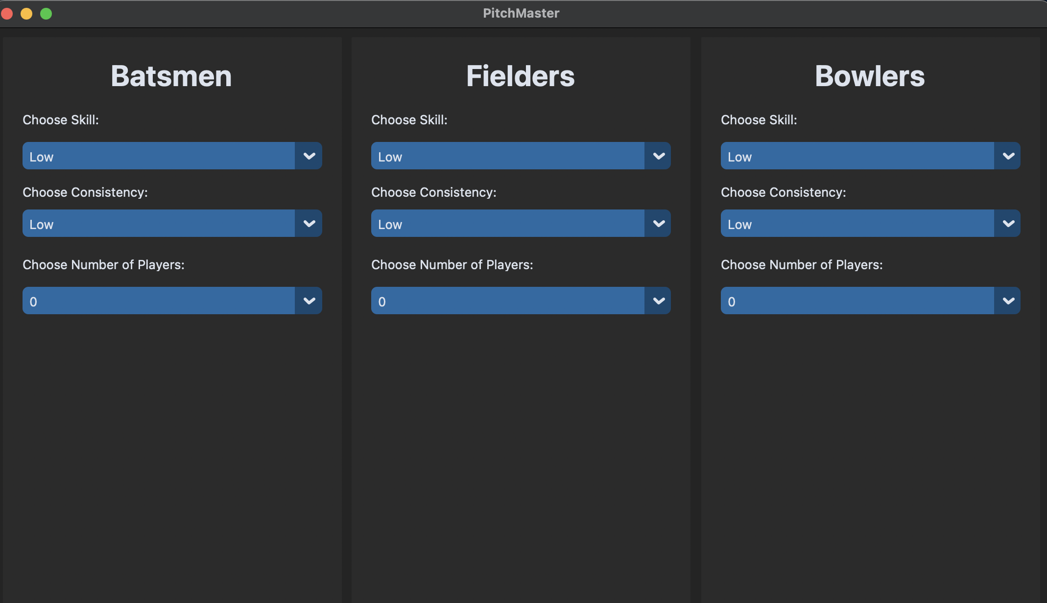 Pitchmaster Cricket Selector